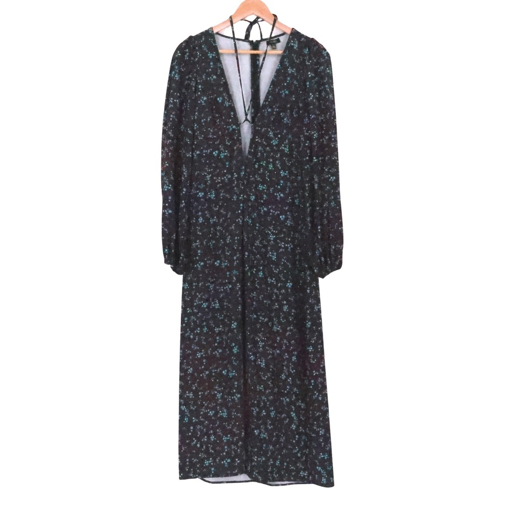 AFRM Revolve Portia Floral Midi Dress Womens Size M Black Noir Neon Ditsy
